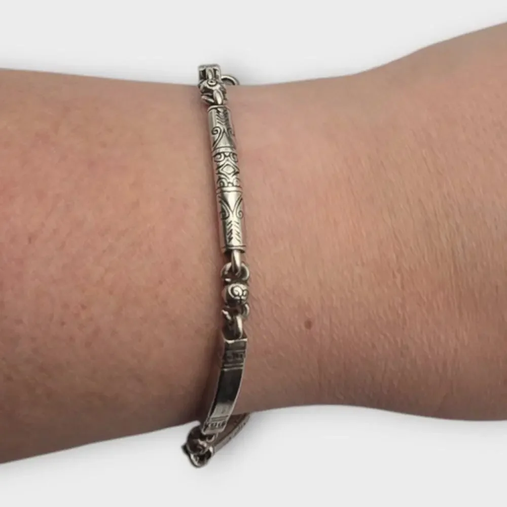 Brighton Bar Link Bracelet Scroll Etched Silver Tone Classic Minimal Everyday